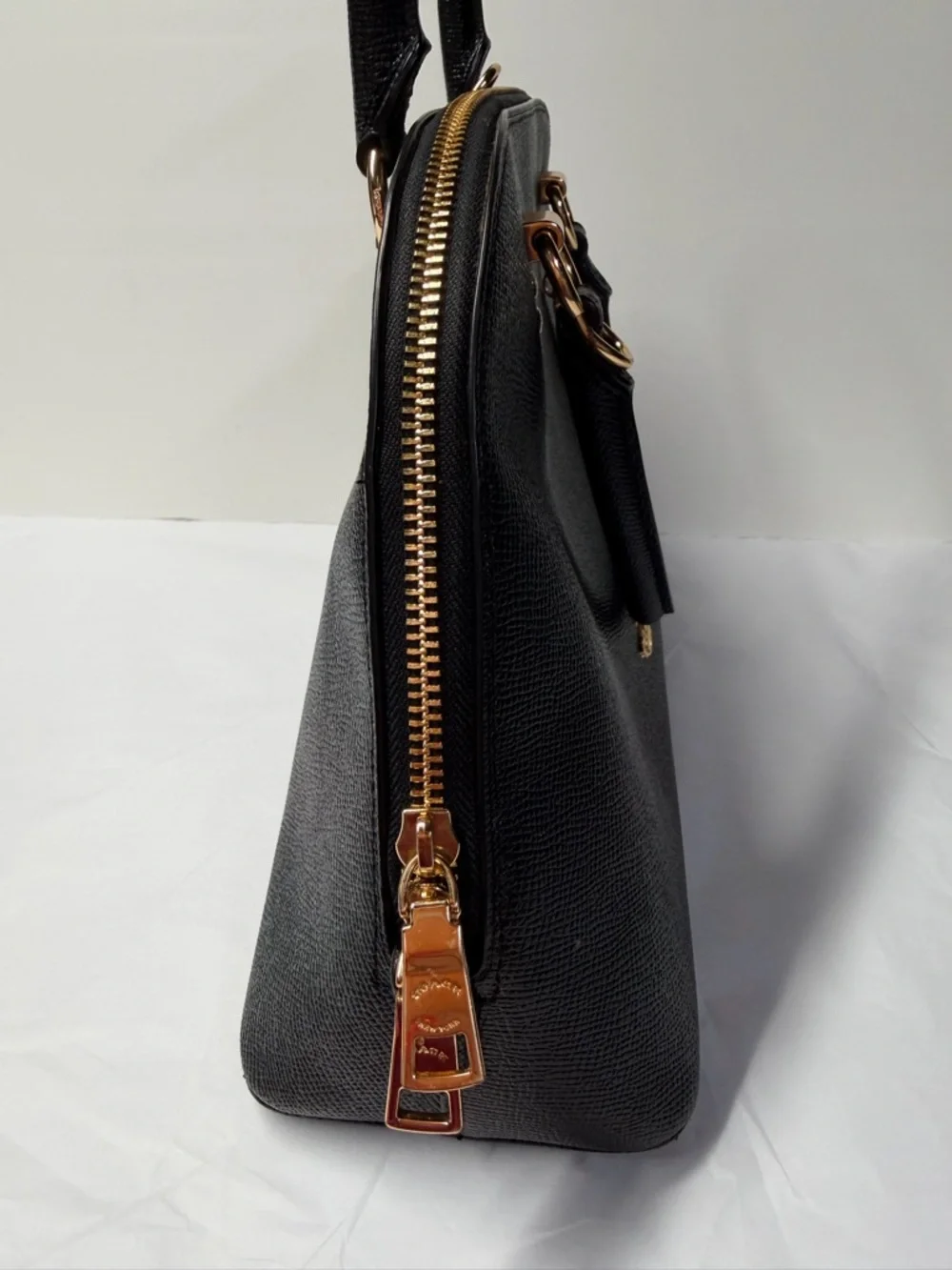 Coach Katy Satchel Black Crossgrain Leather Gold Zip Top Handle Bag NWOT